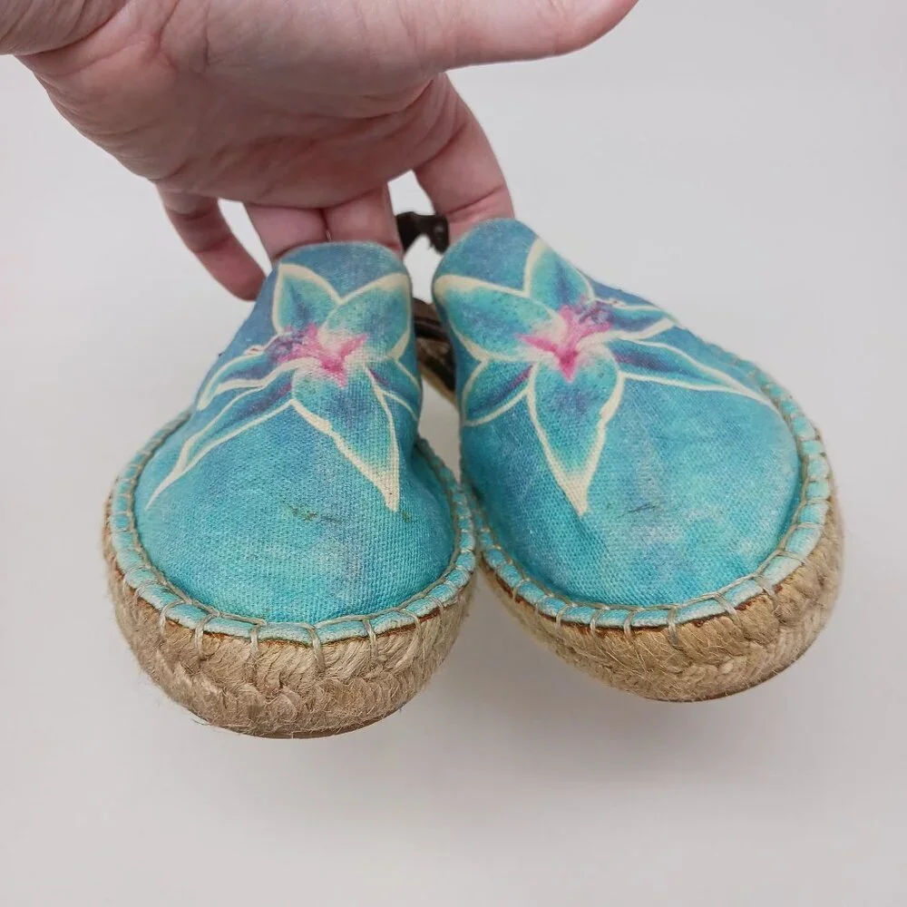 Sundias Espadrille Sandals Floral Canvas Leather Straps Size EU 38